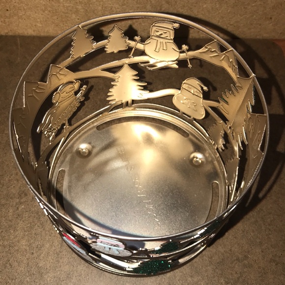 New BBW glitter snowman skiing 3wick candle holder - Picture 2 of 8